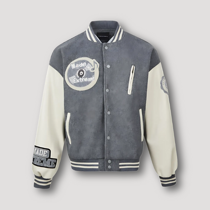 Color Contrast Embroidered Patchwork Varsity Jacket