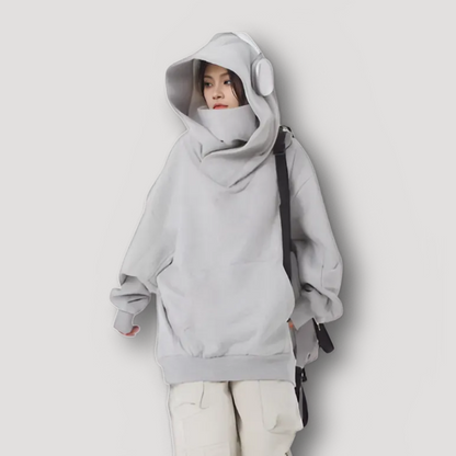 High Neck Voluminous Oversized Mask Hoodie Sweatshirt