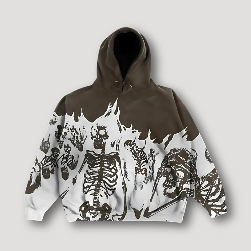 Rebellious Skeleton Flame Graphic Oversized Hoodie