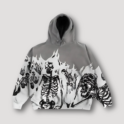 Rebellious Skeleton Flame Graphic Oversized Hoodie