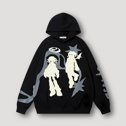 Swirling Star Lines Shadow Graphic Oversized Hoodie