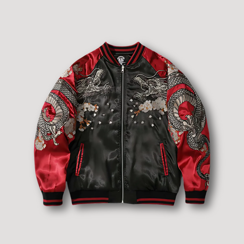 Japanese Dragon Embroidery Full Zip Sukajan Jacket