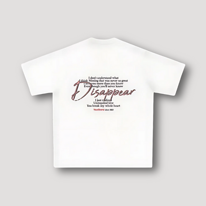 Monochromatic Tear Eyes 'Disappear' Dropped Shoulders White T-shirt