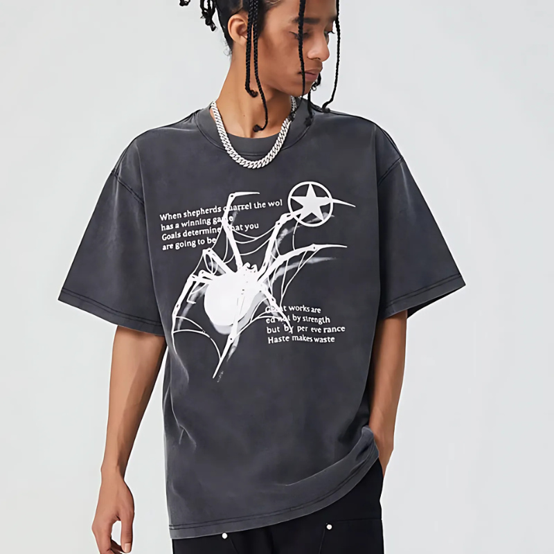 Vintage Spider Graphic Print Dark Distressed T-shirt