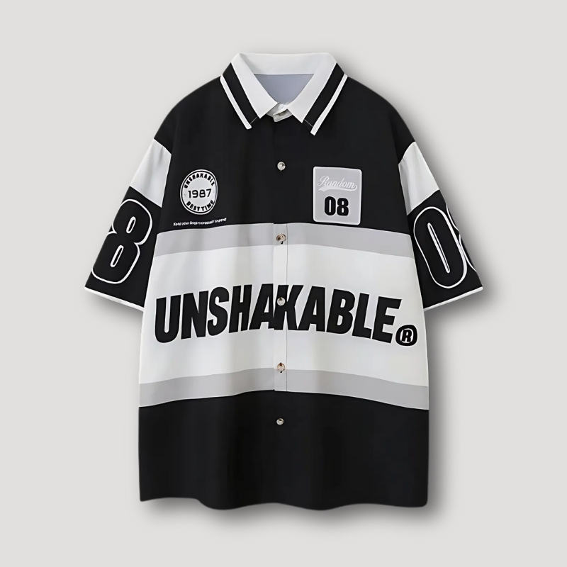 'UNSHAKABLE' Graphic Print Button Up Short Sleeve Shirt