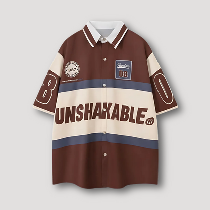 'UNSHAKABLE' Graphic Print Button Up Short Sleeve Shirt