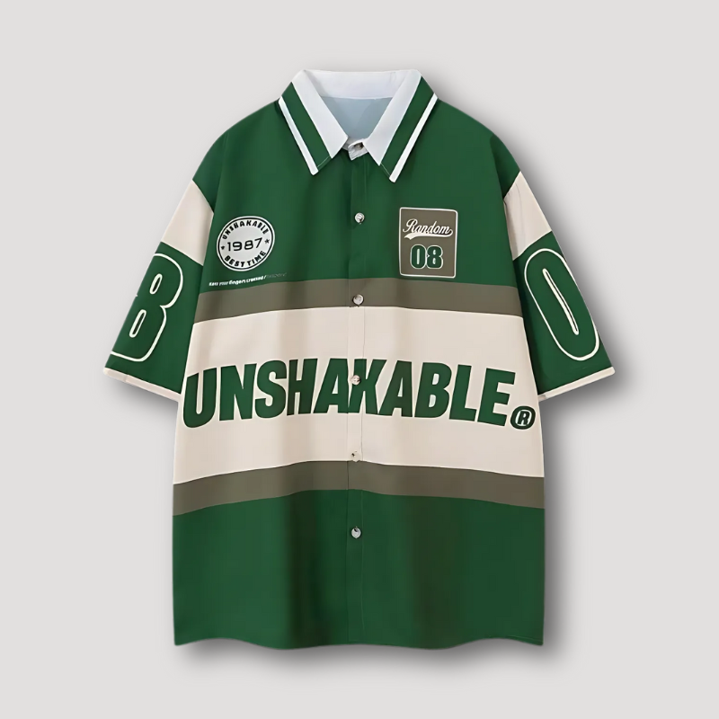 'UNSHAKABLE' Graphic Print Button Up Short Sleeve Shirt