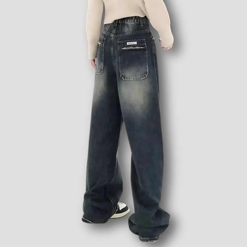 Dark Washed Y2K Aesthetic High Waist Wide Leg Denim Jeans