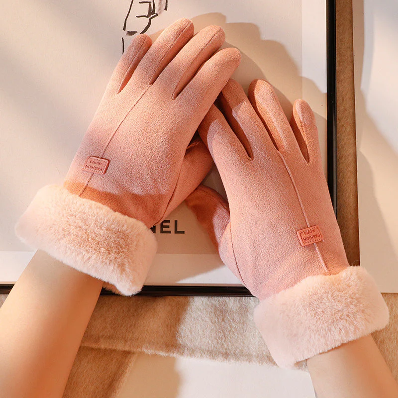 Elegant Soft Plush Fleece-lined Touchscreen Winter Gloves