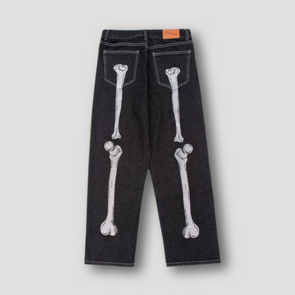 Vintage Bone Graphic Print Denim Jeans