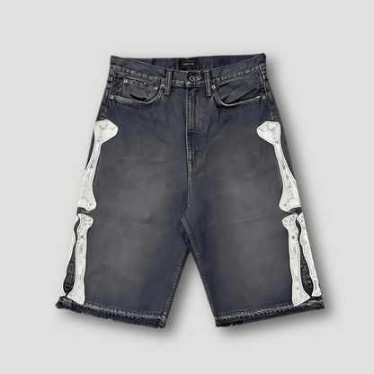 Skeleton Patchwork Straight Leg Denim Jorts