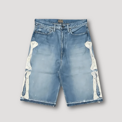 Skeleton Patchwork Straight Leg Denim Jorts