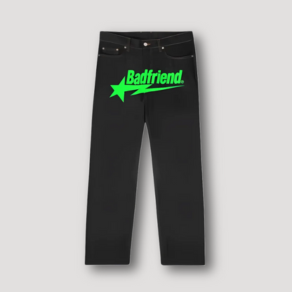 Statement 'Badfriend' Graphic Mid Rise Straight Leg Jeans