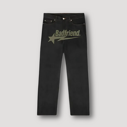 Statement 'Badfriend' Graphic Mid Rise Straight Leg Jeans