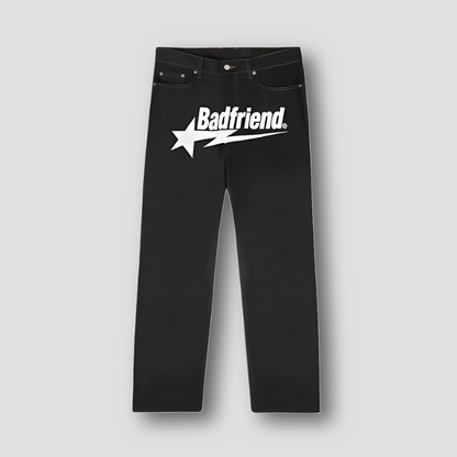 Statement 'Badfriend' Graphic Mid Rise Straight Leg Jeans