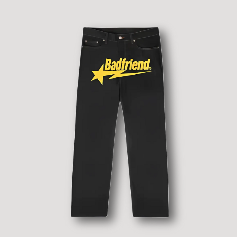 Statement 'Badfriend' Graphic Mid Rise Straight Leg Jeans