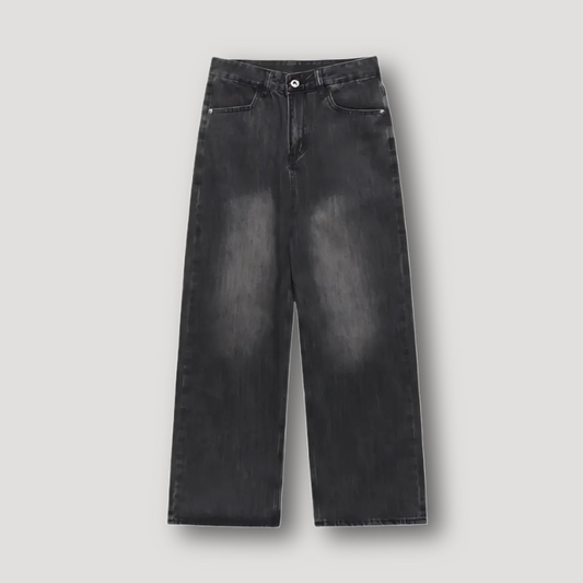 Retro Faded Washed Black Wide Leg Denim Jeans