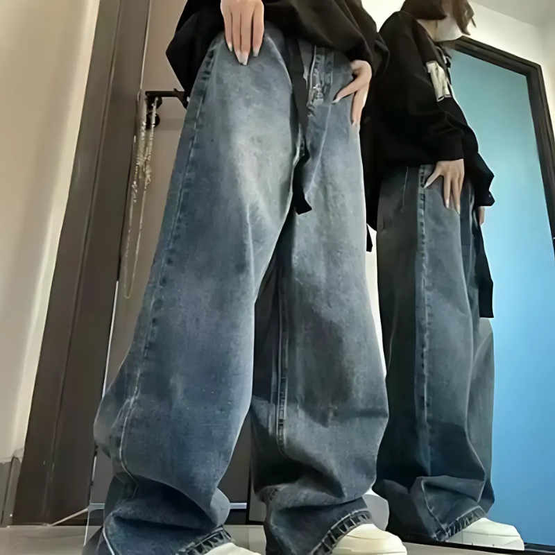 Retro 90s Washed Oversized Wide Leg Denim Jeans