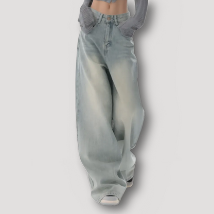 90s Wide Leg Baggy Light Blue Washed Denim Jeans