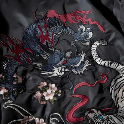 Mythical Dragon and Tiger Embroidered Bomber Jacket