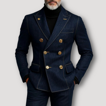 Formal Slim Fit Double Breasted Mens Blazer Denim