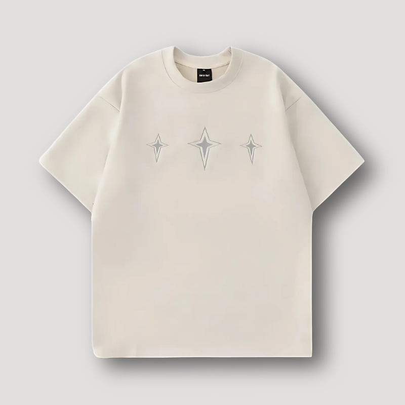 Minimalist Three Embroidered Geometric Stars T-Shirt