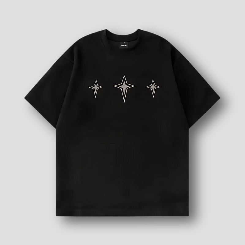 Minimalist Three Embroidered Geometric Stars T-Shirt