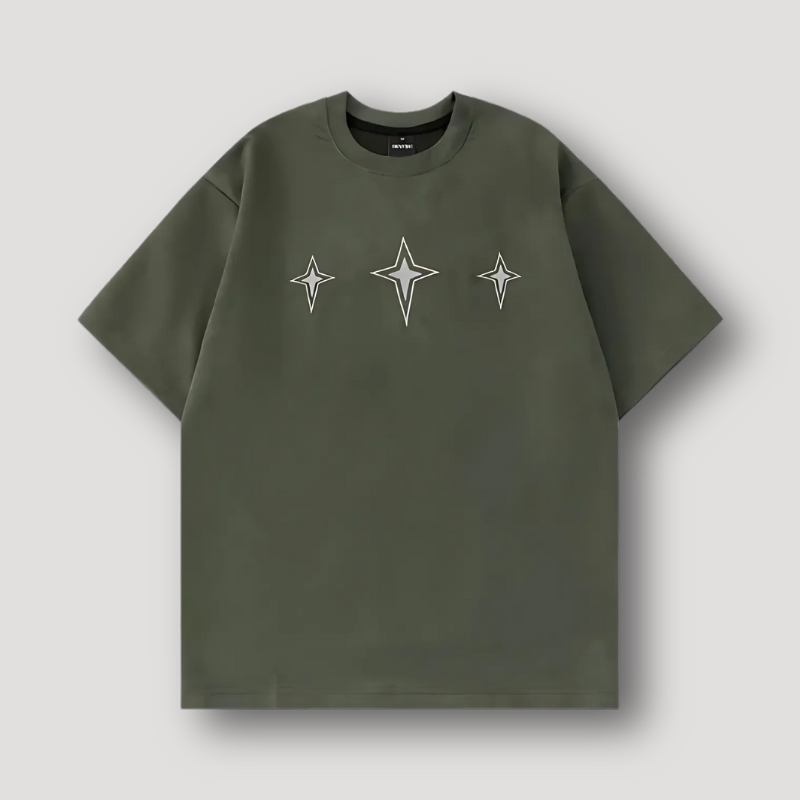 Minimalist Three Embroidered Geometric Stars T-Shirt