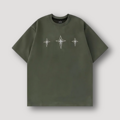 Minimalist Three Embroidered Geometric Stars T-Shirt