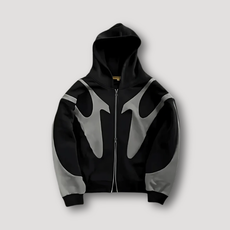 Color Block Abstract Pattern Zip Up Hoodie