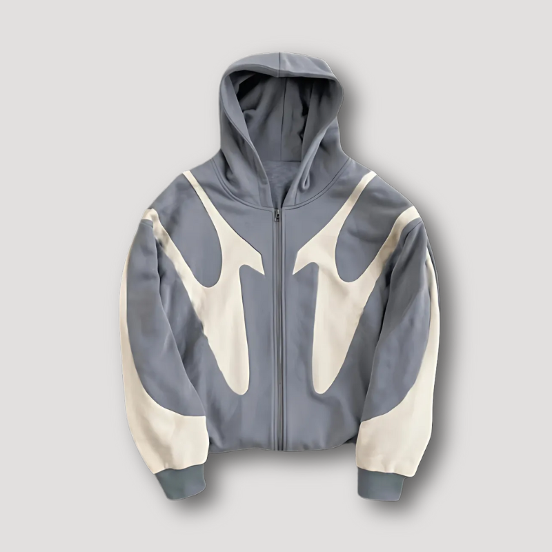 Color Block Abstract Pattern Zip Up Hoodie