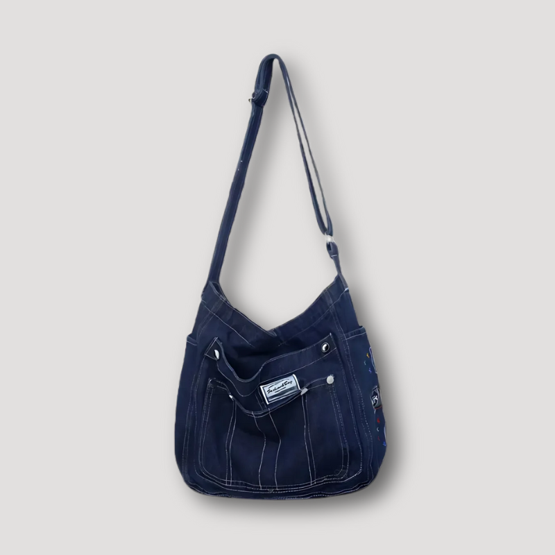 Classic Rugged Slouchy Denim Shoulder Bag