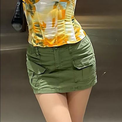 Slim Fit Stretchable Mini Cargo Skirt Women