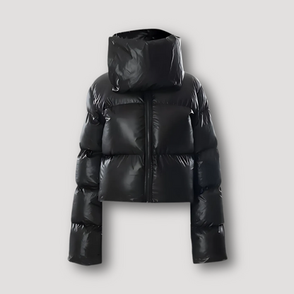 Zip Up Oversized Voluminous Black Cropped Puffer Jacket